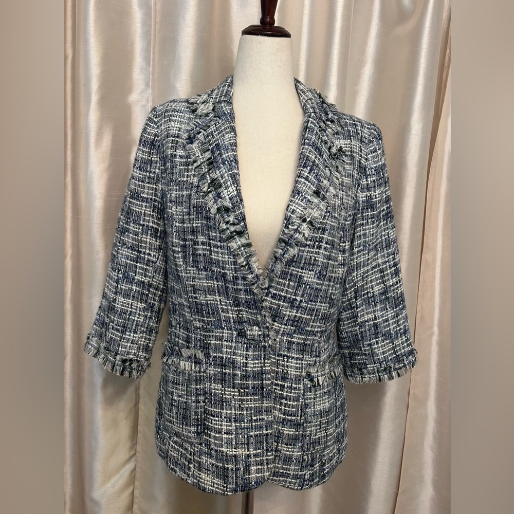 Love Token Elegant Tweed Women's Jacket Size Small 3/4 Sleave EUC